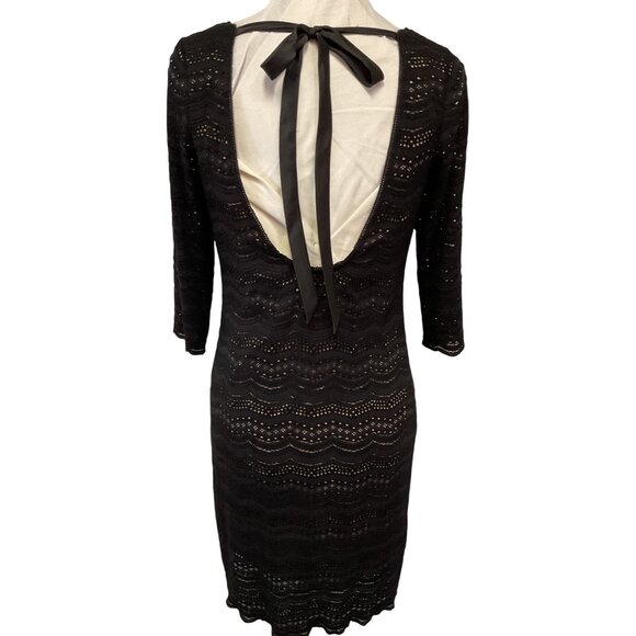 Black Crocheted Knit Open Back Dress W/ Ribbon Tie Ralph Lauren Denim &Supply - Picture 3 of 5